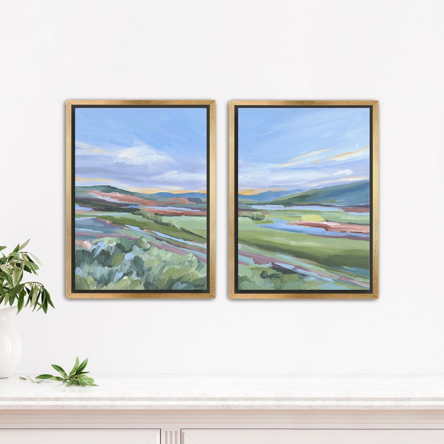 ’Finding Home’ Diptych Art Print || Set of 2 - Stretched Canvas / 8x10 in / Gold Frame - abstract - Artwork - Colorado