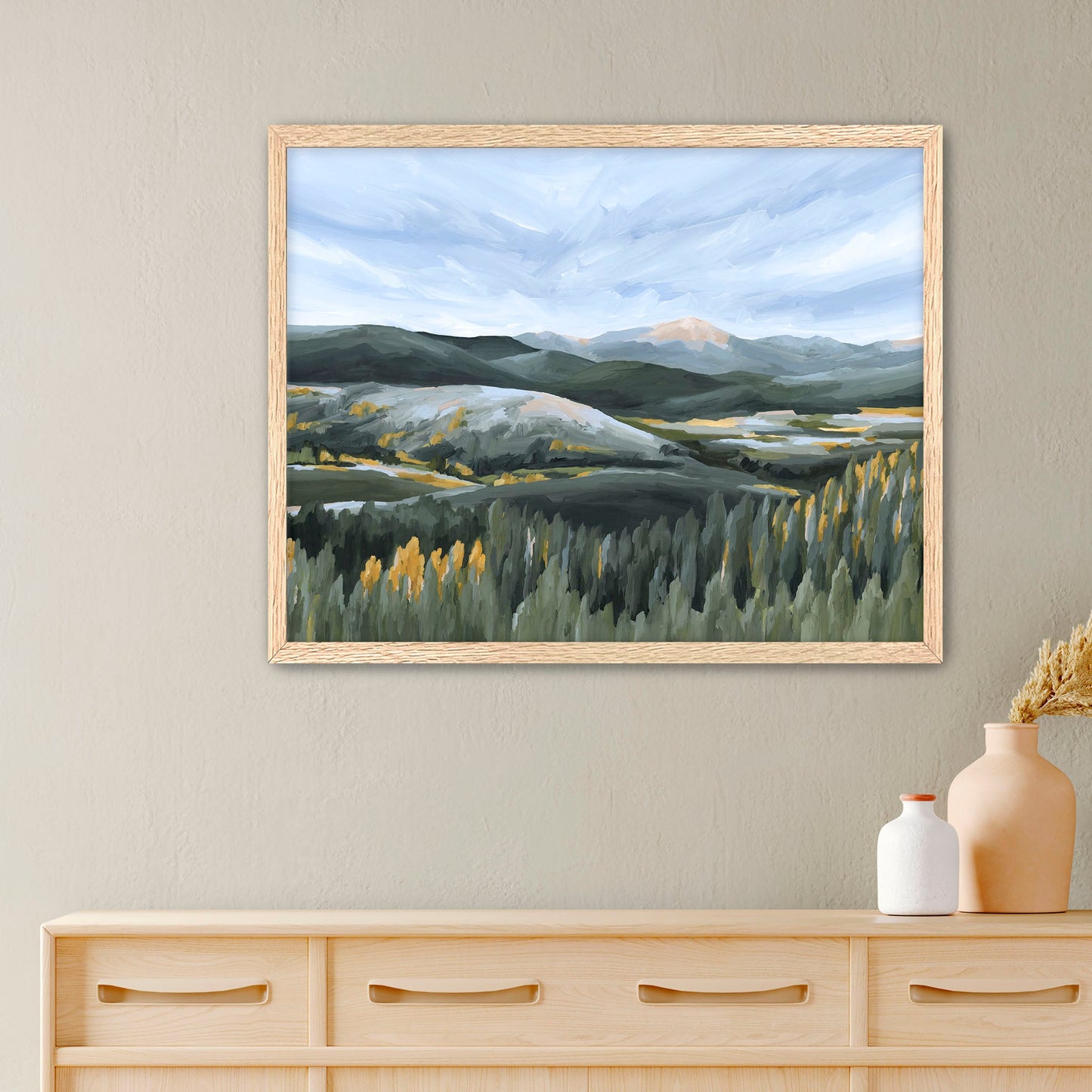 ’First Fall’ Art Print - Paper / 5x7 in / Oak Frame - Colorado Landscape Wall - ’Winter Park’ - abstract