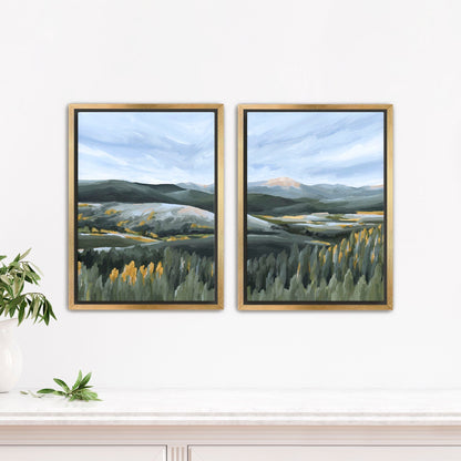 ’First Fall’ Diptych Art Print || Set of 2 - Stretched Canvas / 8x10 in / Gold Frame - ’winter park’ - abstract
