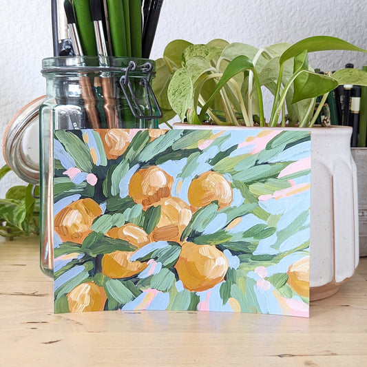 ’Florida Oranges’ Original Painting || 5x7 - Citrus Fruit - abstract - Acrylic - Artwork - botanical - citrus