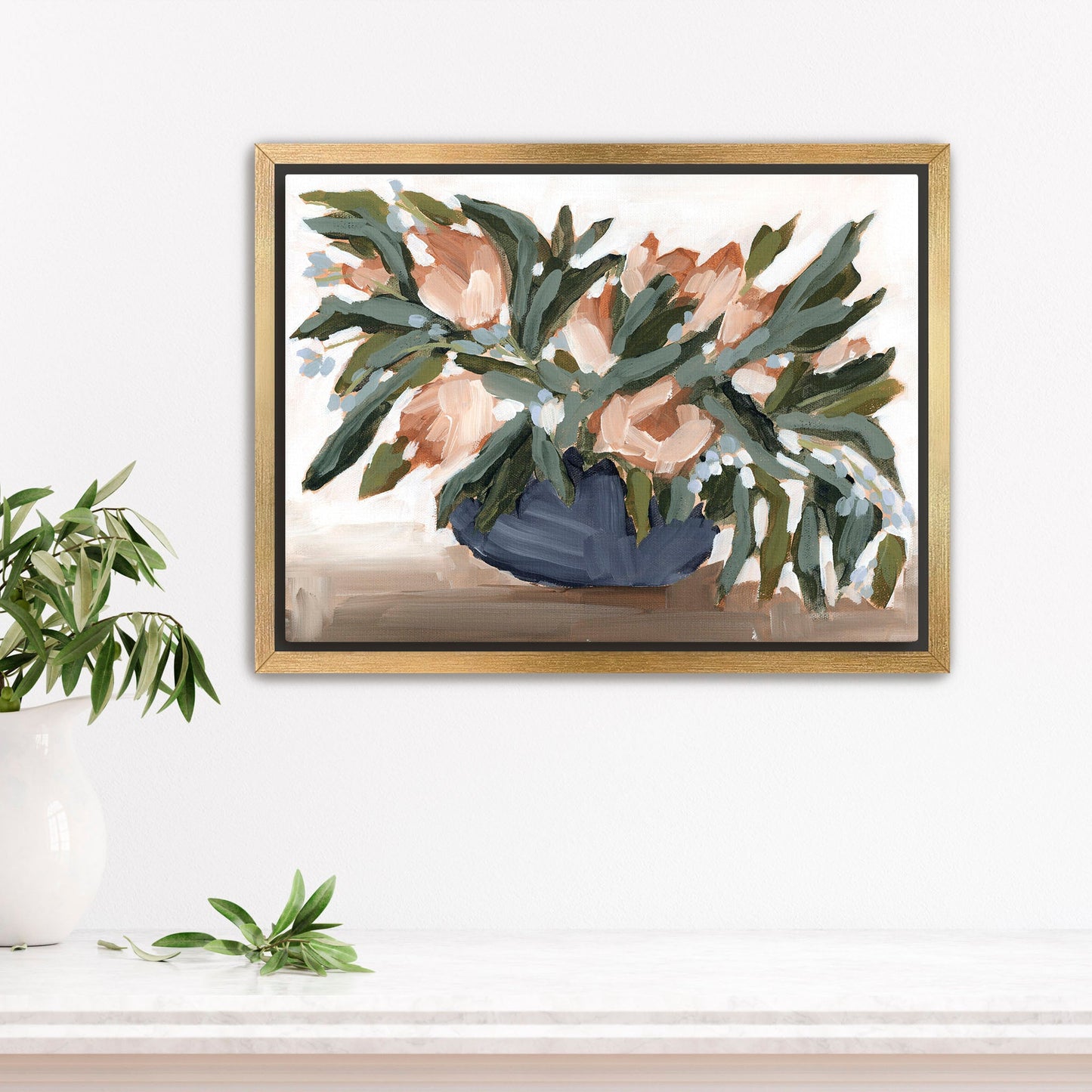 ’Flowers for the Table I’ Art Print - Stretched Canvas / 8x10 in / Gold Frame - Floral Still Life Wall - abstract