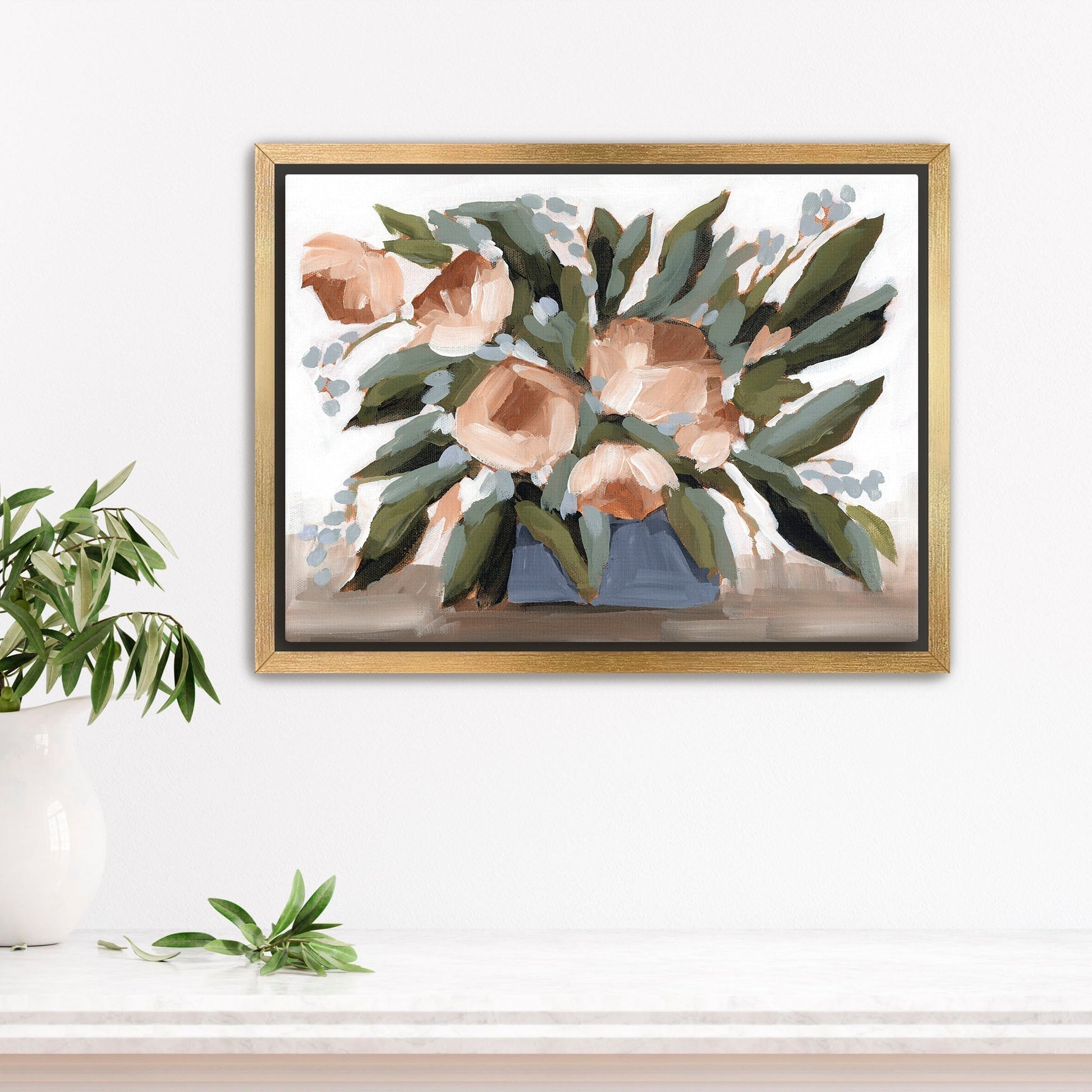 ’Flowers for the Table II’ 18x24 Stretched Canvas Art Print with Gold Frame || Final Sale - Floral Still Life Wall