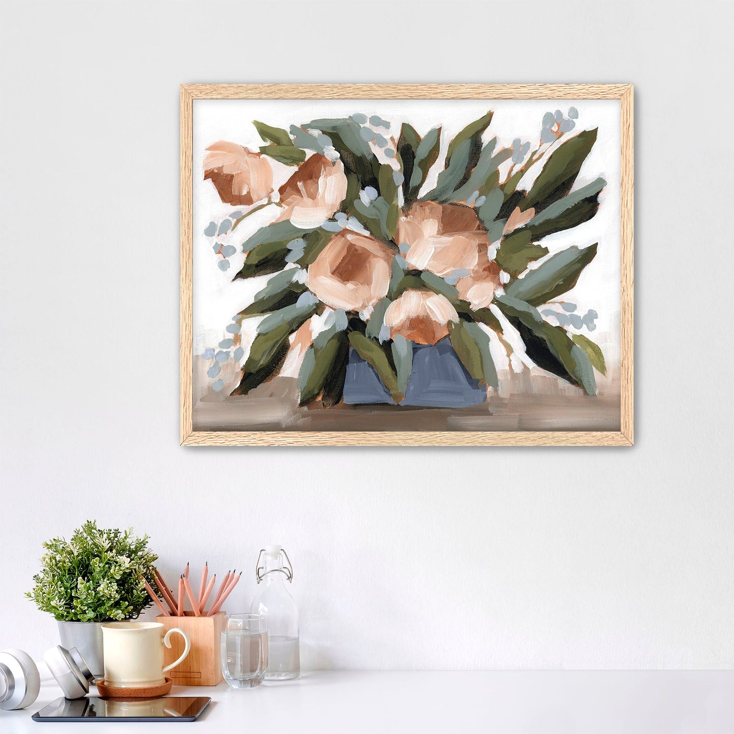 ’Flowers for the Table II’ Art Print - Paper / 5x7 in / Oak Frame - Floral Still Life Wall - abstract - botanical