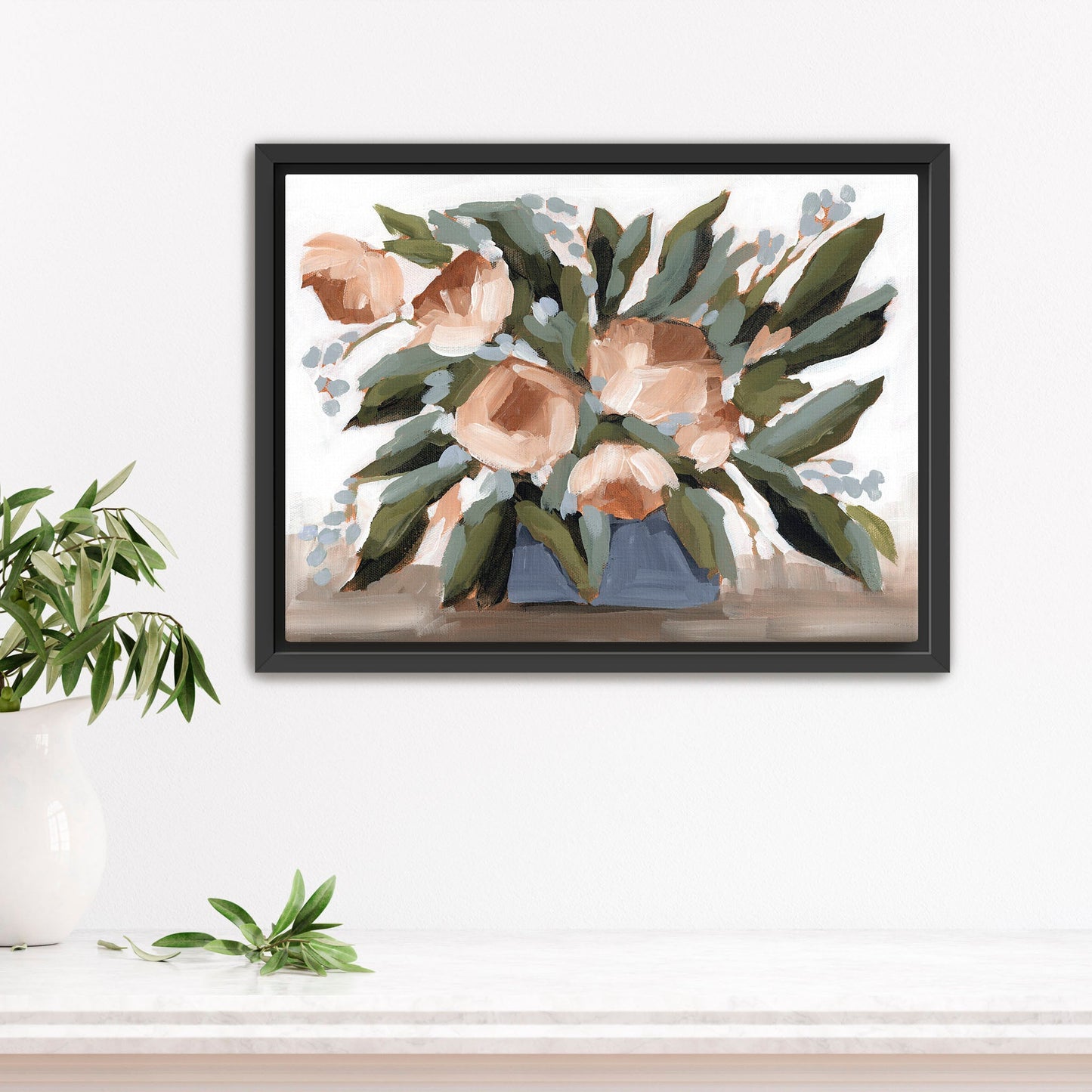 ’Flowers for the Table II’ Art Print - Stretched Canvas / 8x10 in / Black Frame - Floral Still Life Wall - abstract