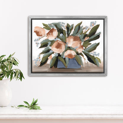 ’Flowers for the Table II’ Art Print - Stretched Canvas / 8x10 in / Silver Frame - Floral Still Life Wall - abstract