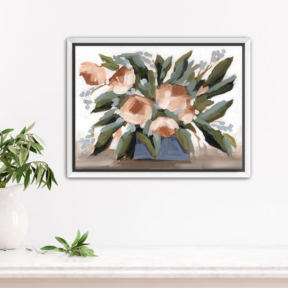 ’Flowers for the Table II’ Art Print - Stretched Canvas / 8x10 in / White Frame - Floral Still Life Wall - abstract