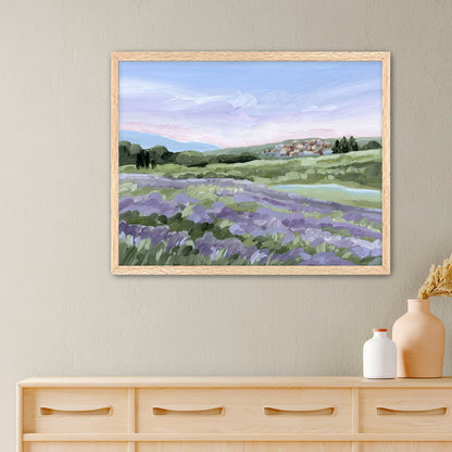 ’French Lavender’ Art Print - Paper / 5x7 in / Oak Frame - France Landscape Wall - Artwork - Europe - european - field