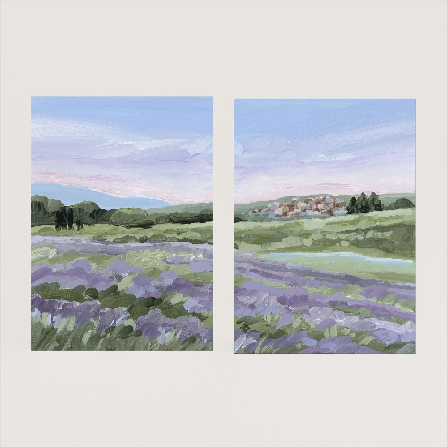 ’French Lavender’ Diptych Art Print || Set of 2 - Paper / 5x7 in / No Frame - abstract - Artwork - Europe