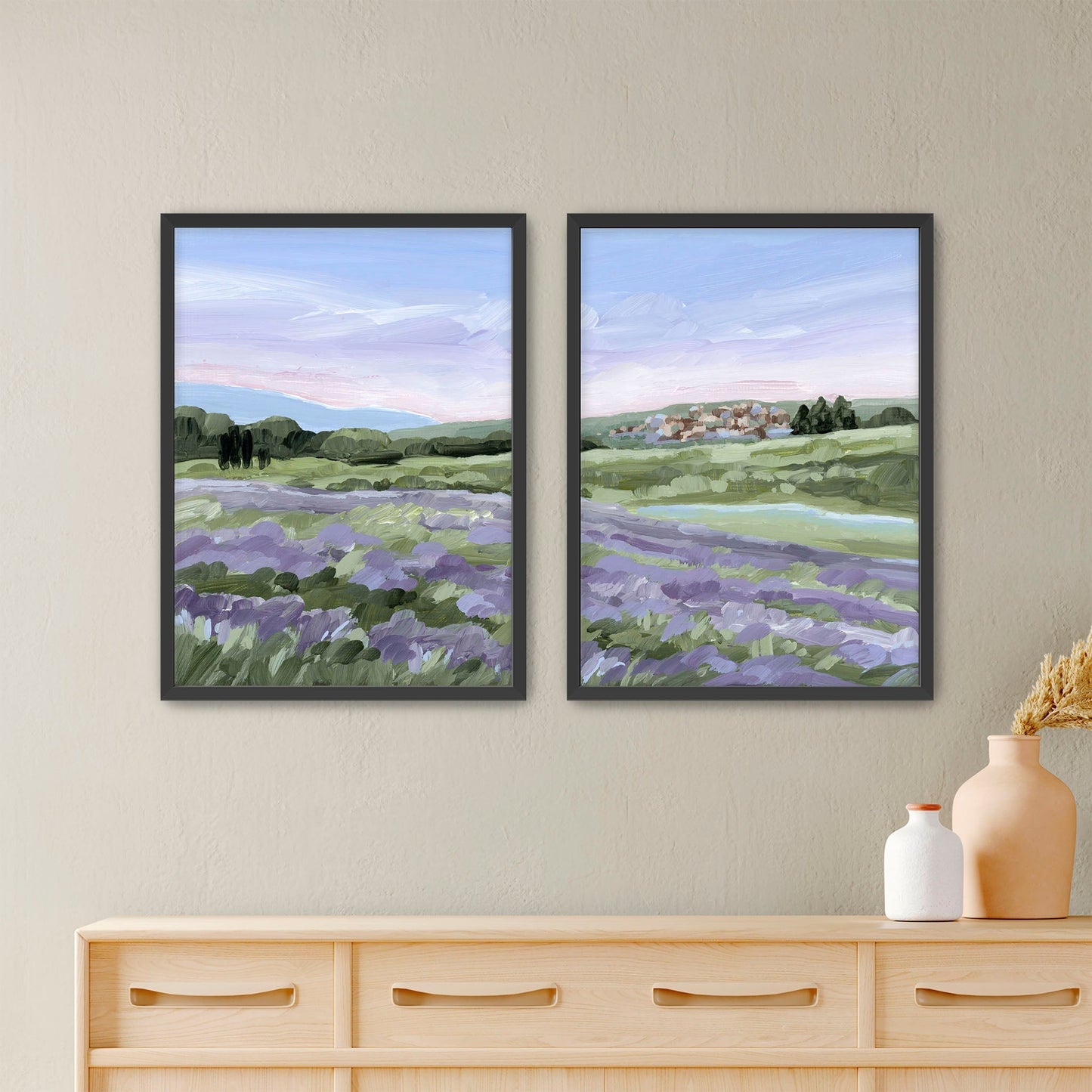 ’French Lavender’ Diptych Art Print || Set of 2 - Paper / 5x7 in / Black Frame - abstract - Artwork - Europe