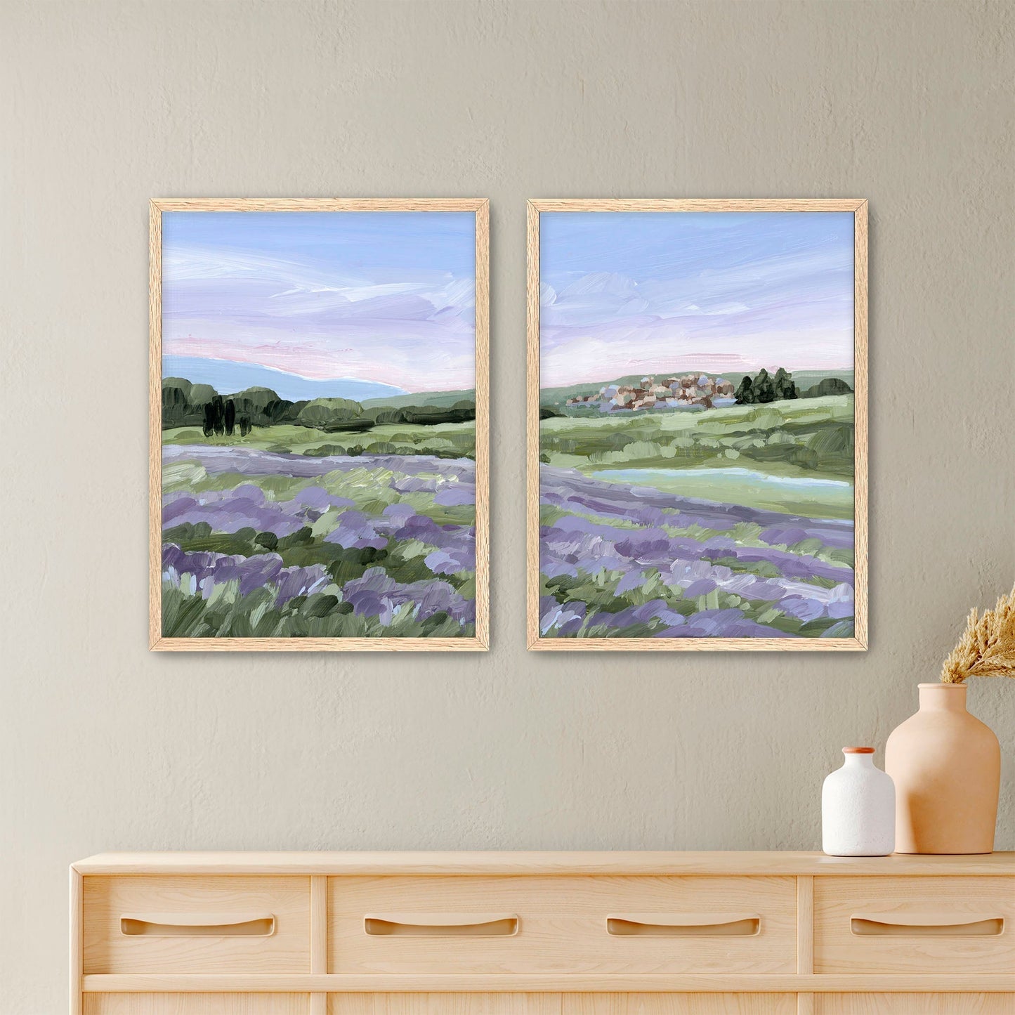 ’French Lavender’ Diptych Art Print || Set of 2 - Paper / 5x7 in / Oak Frame - abstract - Artwork - Europe