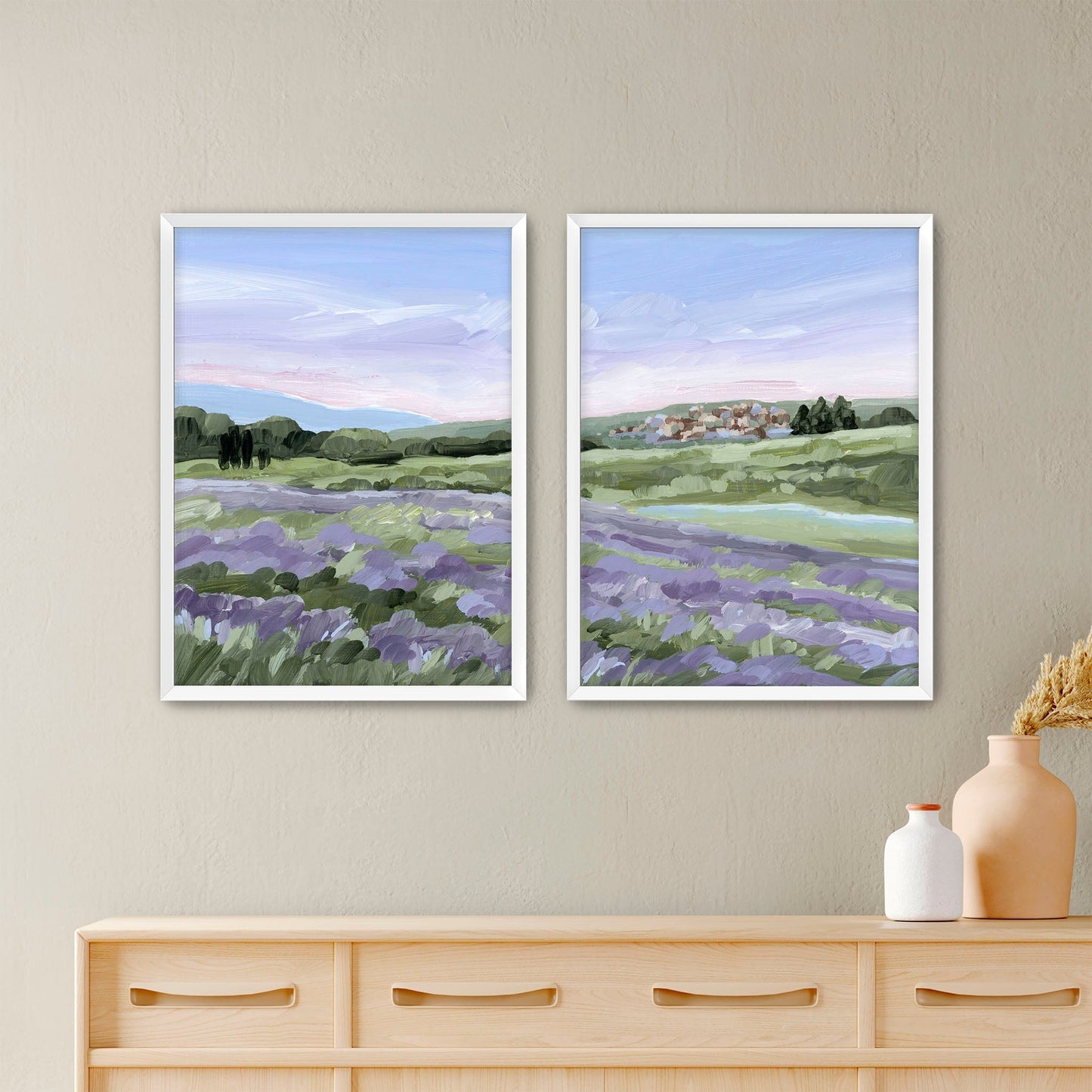 ’French Lavender’ Diptych Art Print || Set of 2 - Paper / 5x7 in / White Frame - abstract - Artwork - Europe