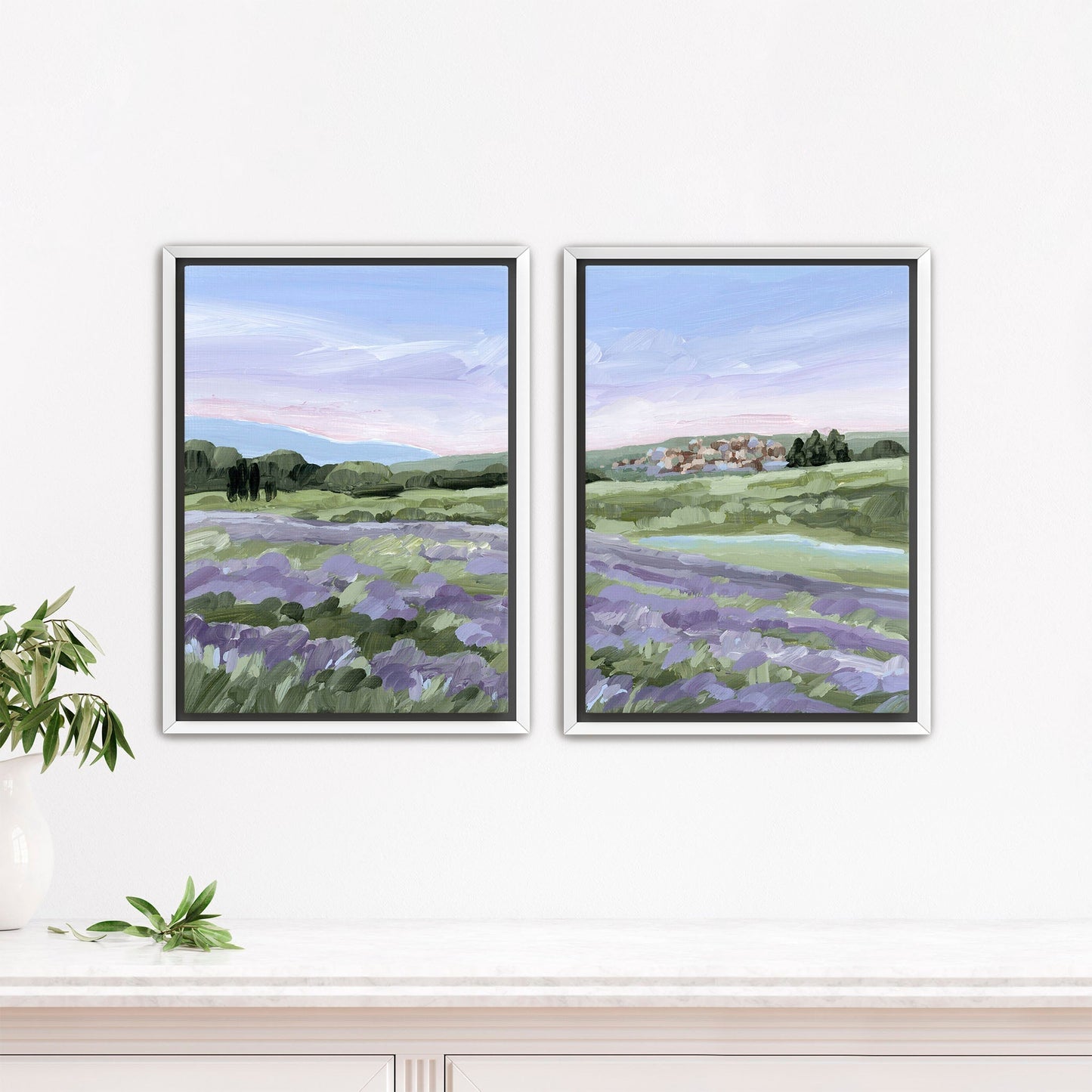 ’French Lavender’ Diptych Art Print || Set of 2 - Stretched Canvas / 8x10 in / White Frame - abstract - Artwork - Europe