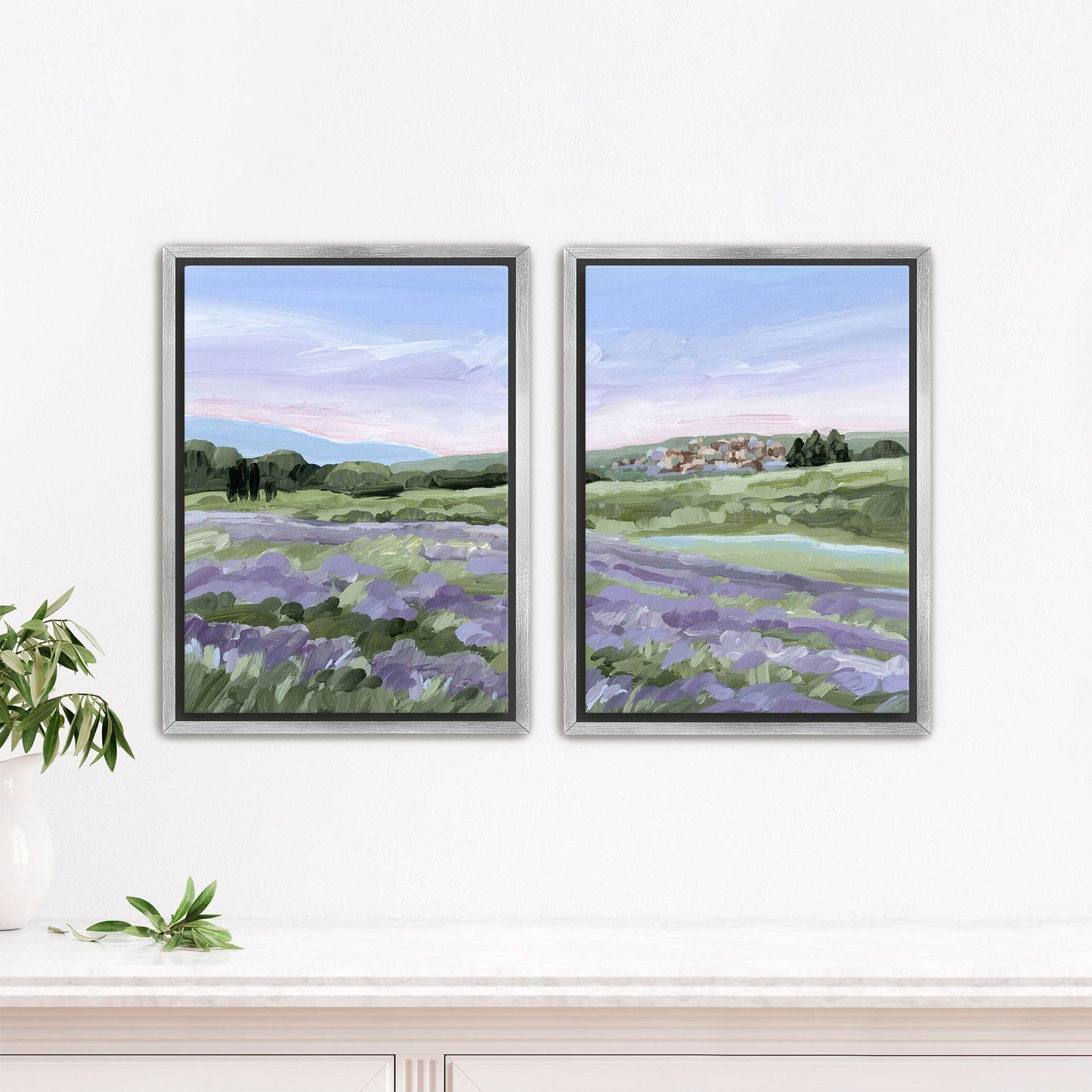 ’French Lavender’ Diptych Art Print || Set of 2 - Stretched Canvas / 8x10 in / Silver Frame - abstract - Artwork