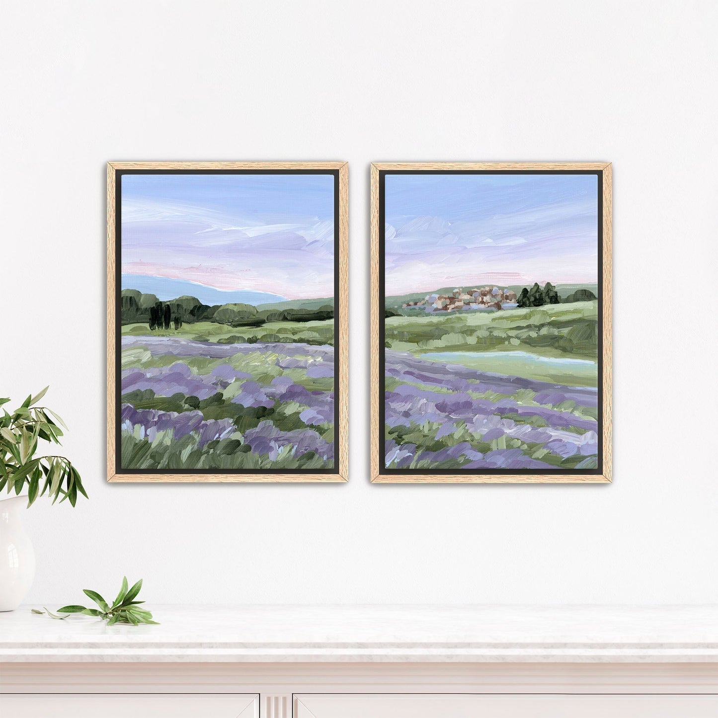 ’French Lavender’ Diptych Art Print || Set of 2 - Stretched Canvas / 8x10 in / Oak Frame - abstract - Artwork - Europe