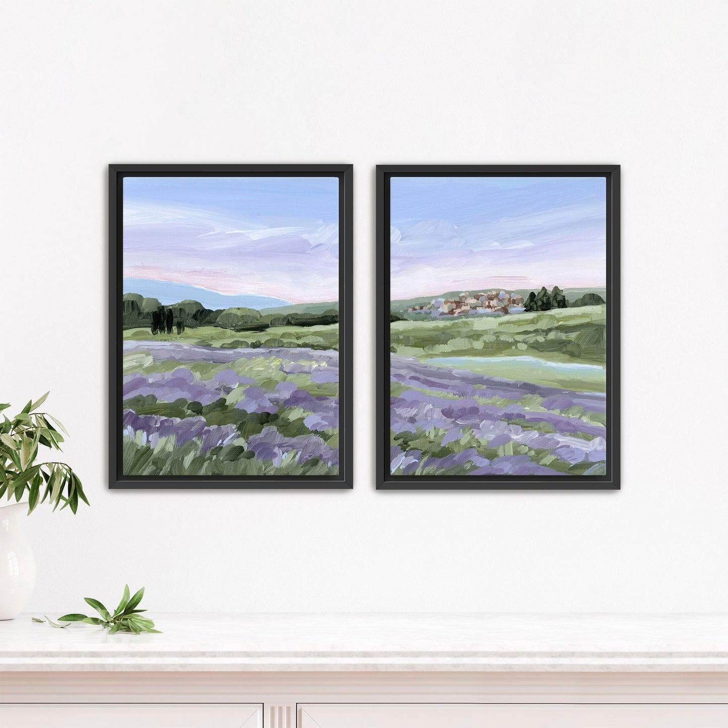 ’French Lavender’ Diptych Art Print || Set of 2 - Stretched Canvas / 8x10 in / Black Frame - abstract - Artwork - Europe