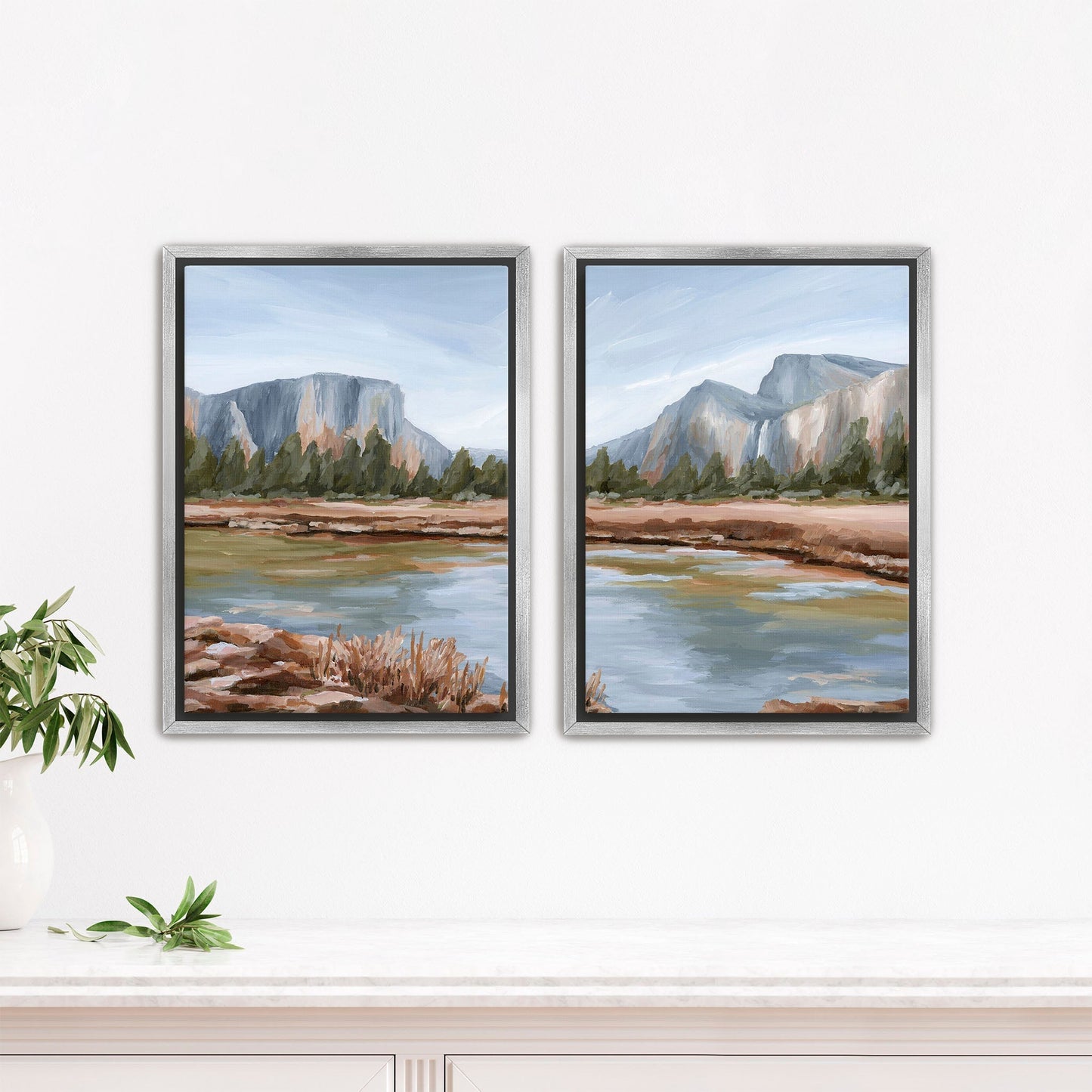 ’Gates of the Valley’ Diptych Art Print || Set 2 - Stretched Canvas / 8x10 in / Silver Frame - abstract - Artwork