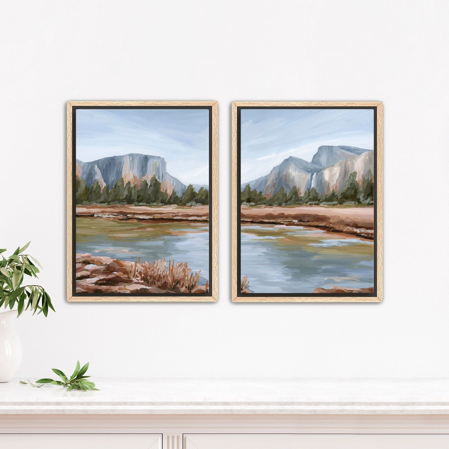 ’Gates of the Valley’ Diptych Art Print || Set 2 - Stretched Canvas / 8x10 in / Oak Frame - abstract - Artwork