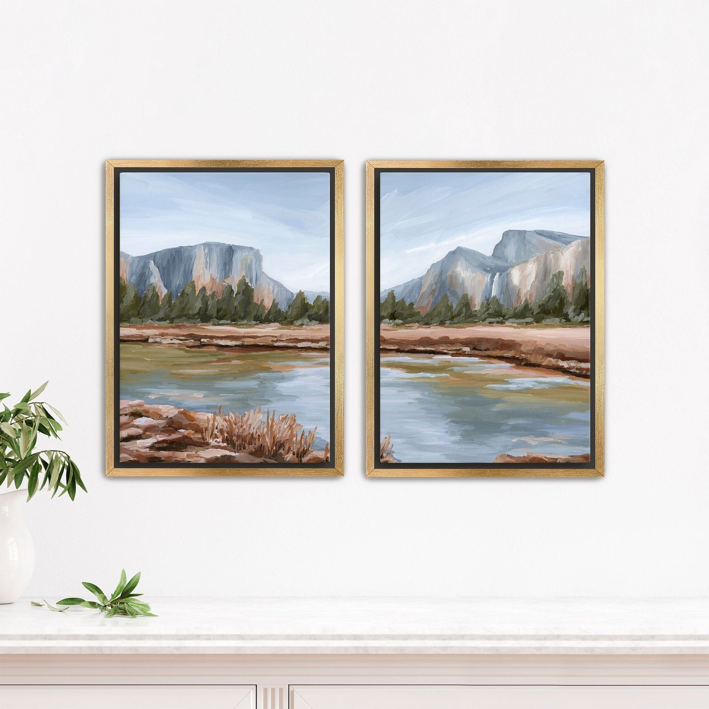 ’Gates of the Valley’ Diptych Art Print || Set 2 - Stretched Canvas / 8x10 in / Gold Frame - abstract - Artwork