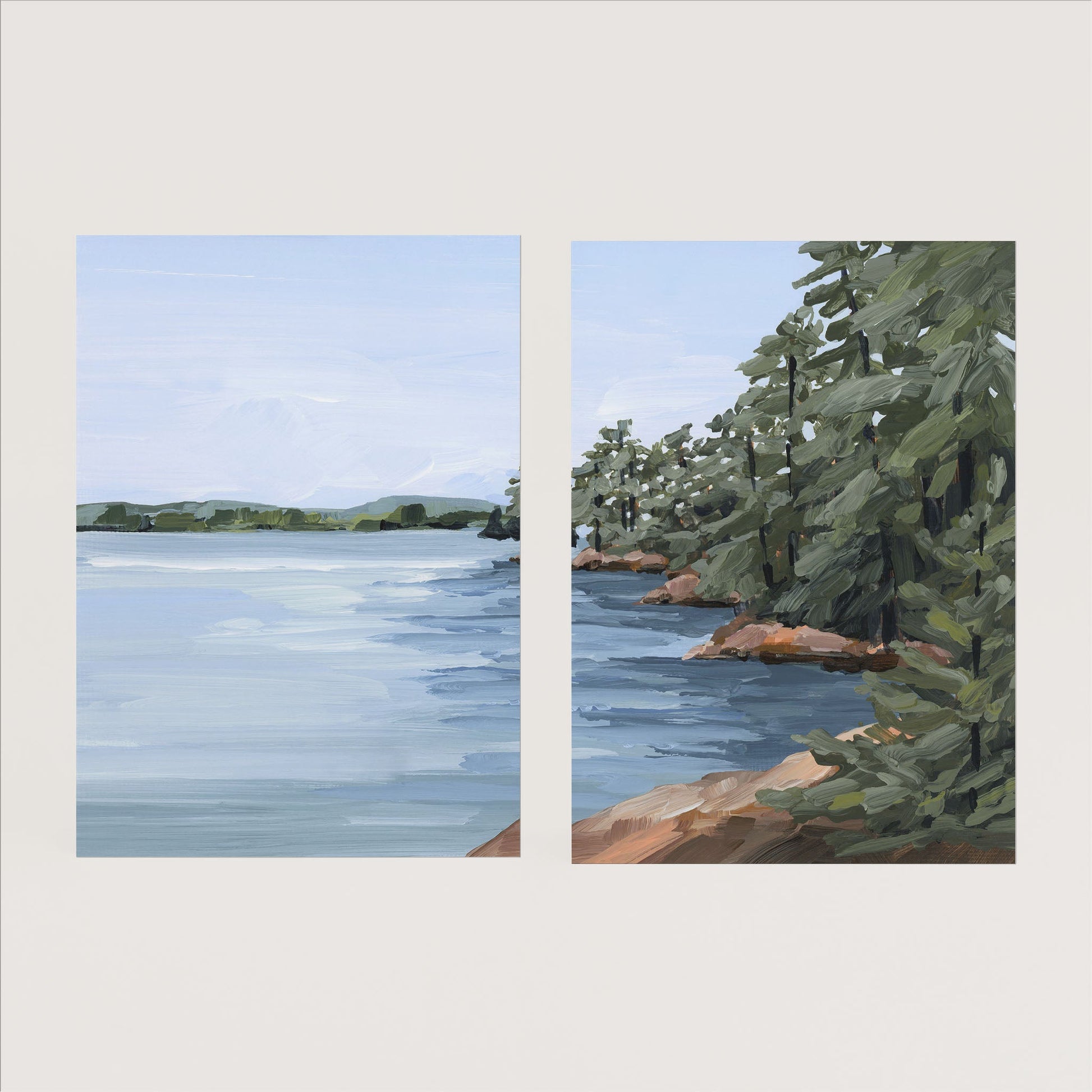 ’Gathering Place’ Diptych Art Print || Set of 2 - Paper / 5x7 in / No Frame - abstract - Artwork - Lake