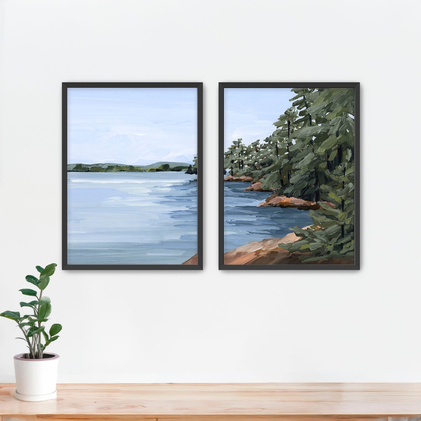 ’Gathering Place’ Diptych Art Print || Set of 2 - Paper / 5x7 in / Black Frame - abstract - Artwork - Lake