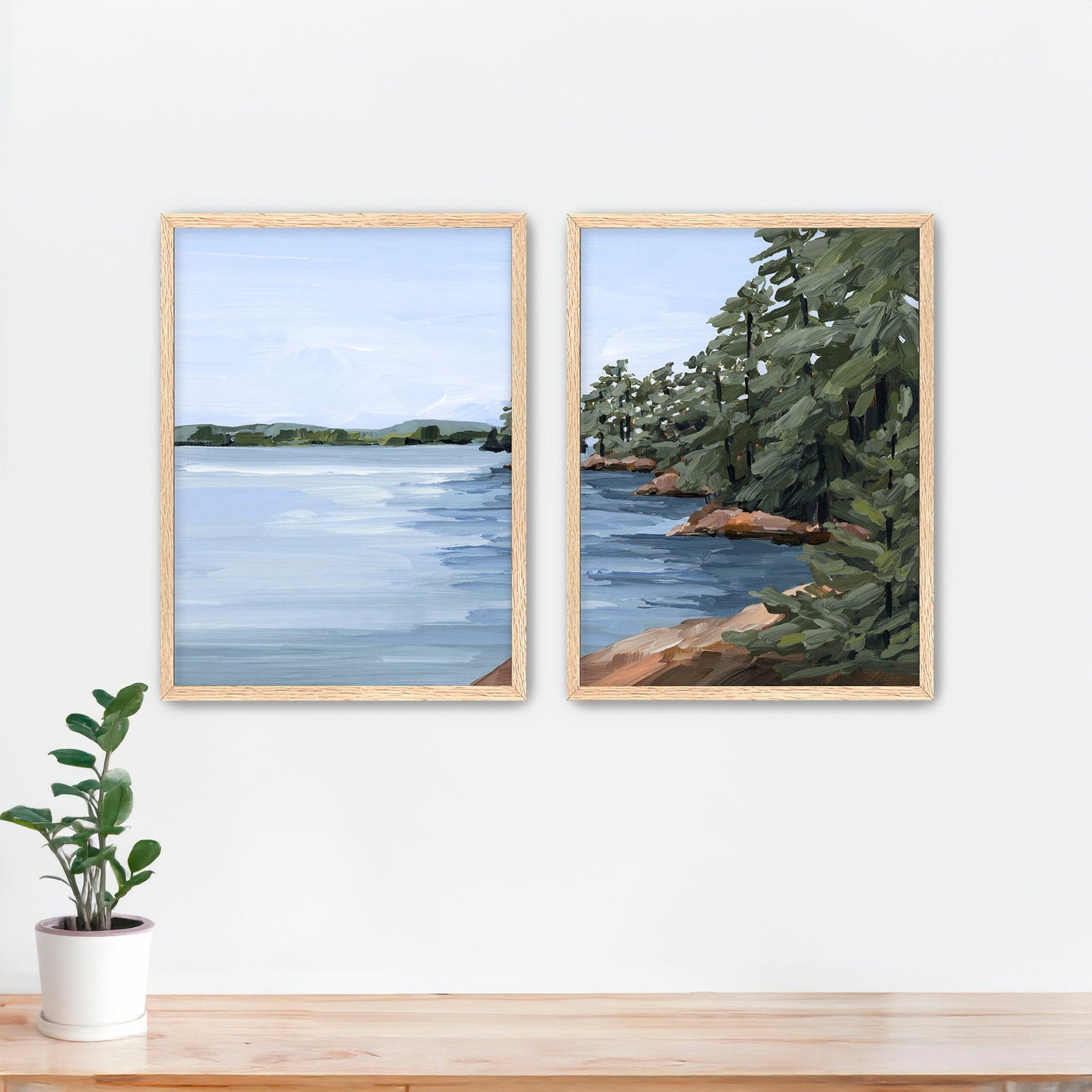 ’Gathering Place’ Diptych Art Print || Set of 2 - Paper / 5x7 in / Oak Frame - abstract - Artwork - Lake