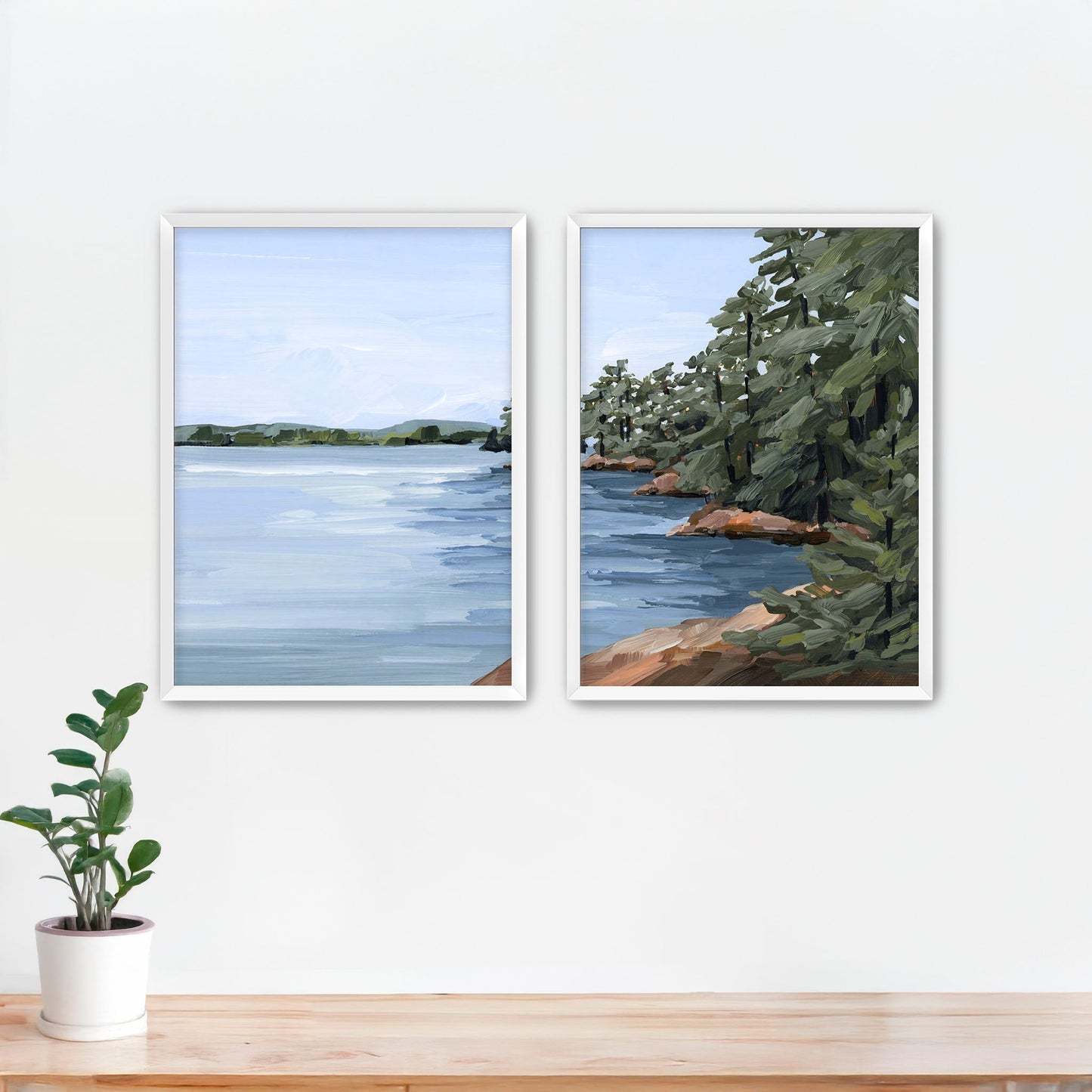 ’Gathering Place’ Diptych Art Print || Set of 2 - Paper / 5x7 in / White Frame - abstract - Artwork - Lake