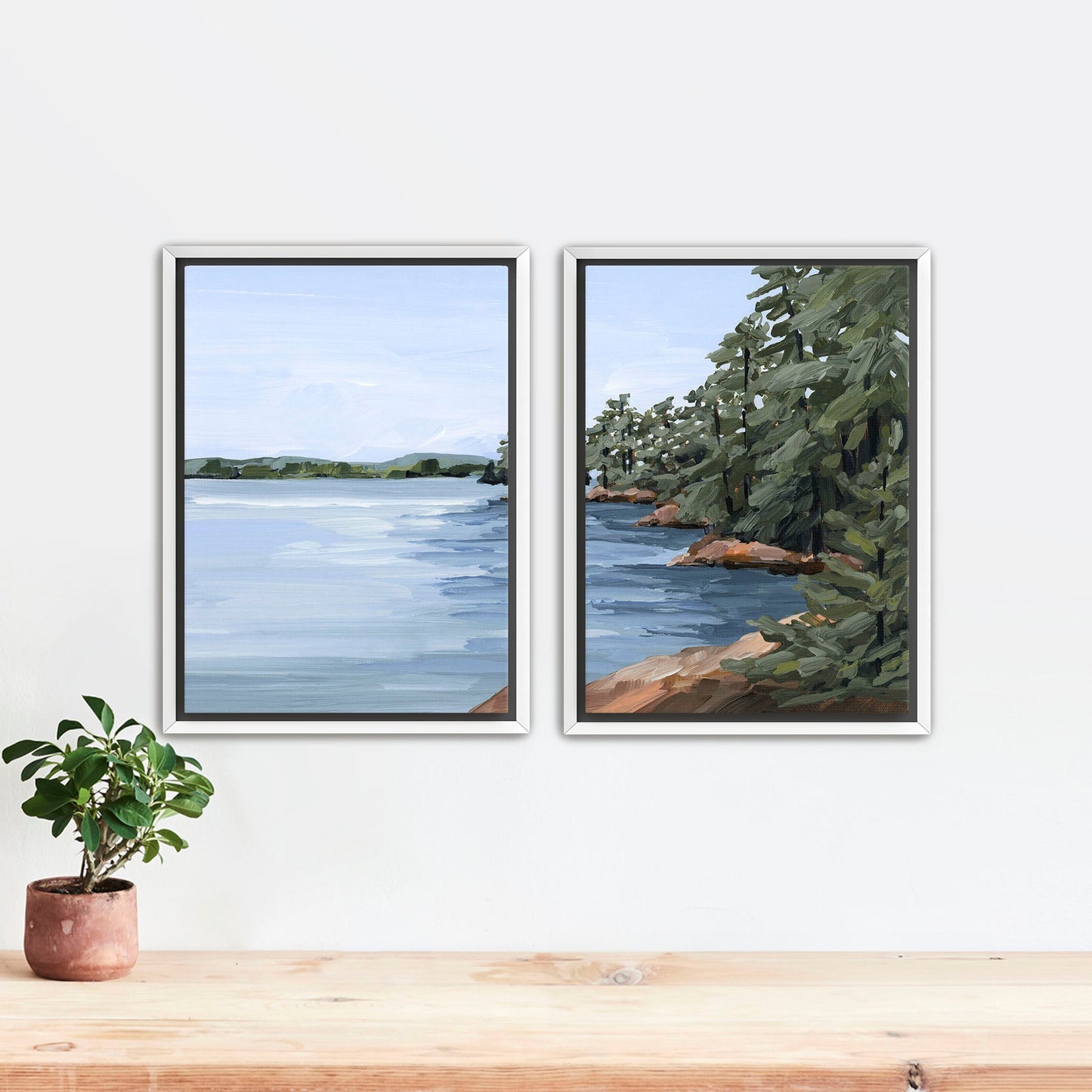 ’Gathering Place’ Diptych Art Print || Set of 2 - Stretched Canvas / 8x10 in / White Frame - abstract - Artwork - Lake