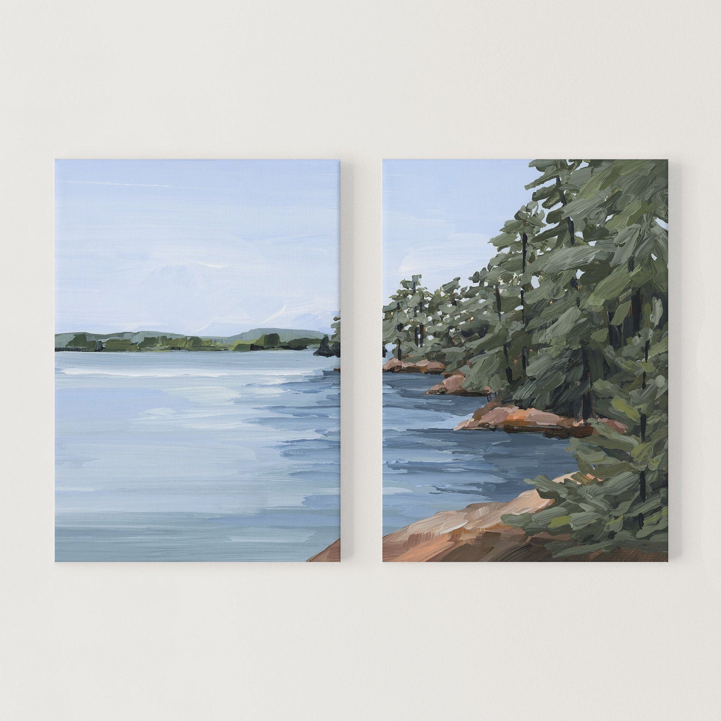 ’Gathering Place’ Diptych Art Print || Set of 2 - Stretched Canvas / 8x10 in / No Frame - abstract - Artwork - Lake