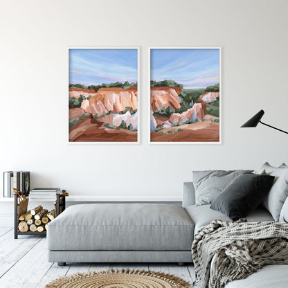 ’Georgia Red’ Diptych Art Print || Set of 2 - abstract - Artwork - canyon