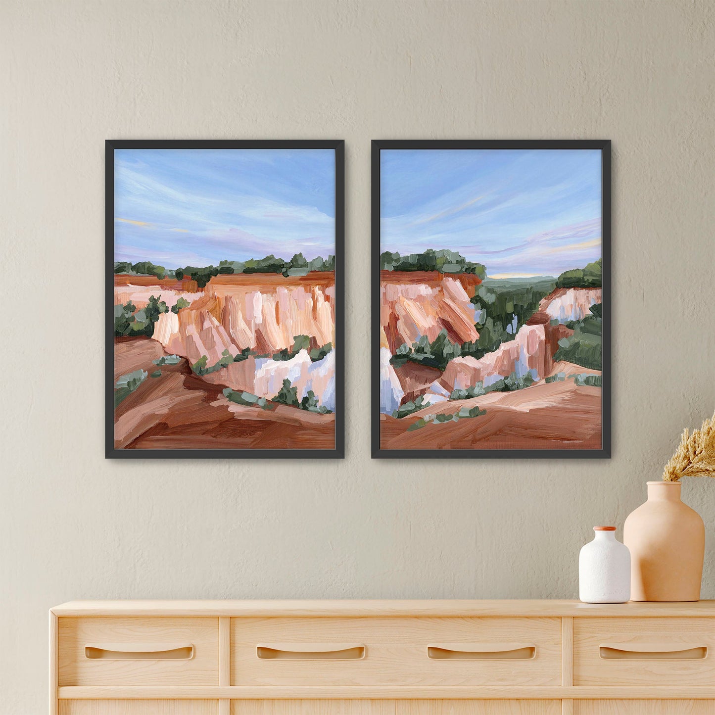 ’Georgia Red’ Diptych Art Print || Set of 2 - Paper / 5x7 in / Black Frame - abstract - Artwork - canyon