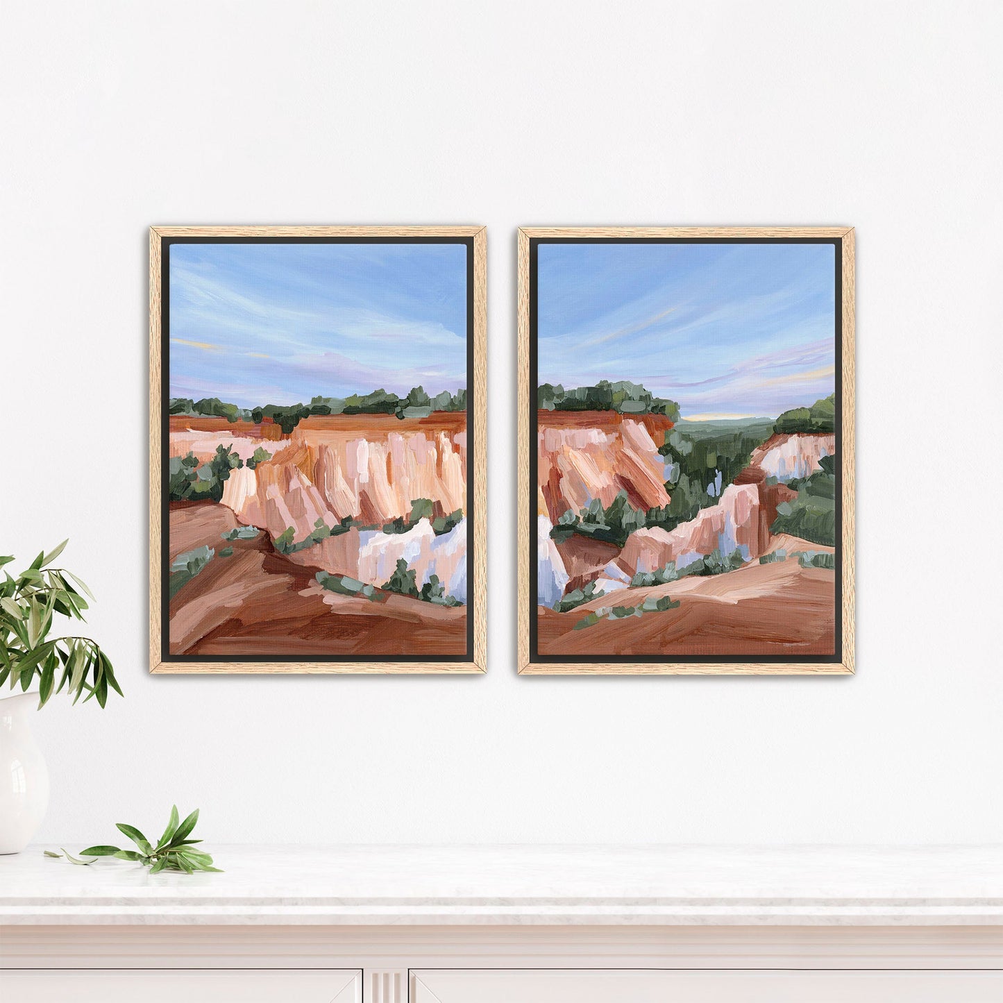 ’Georgia Red’ Diptych Art Print || Set of 2 - Stretched Canvas / 8x10 in / Oak Frame - abstract - Artwork - canyon