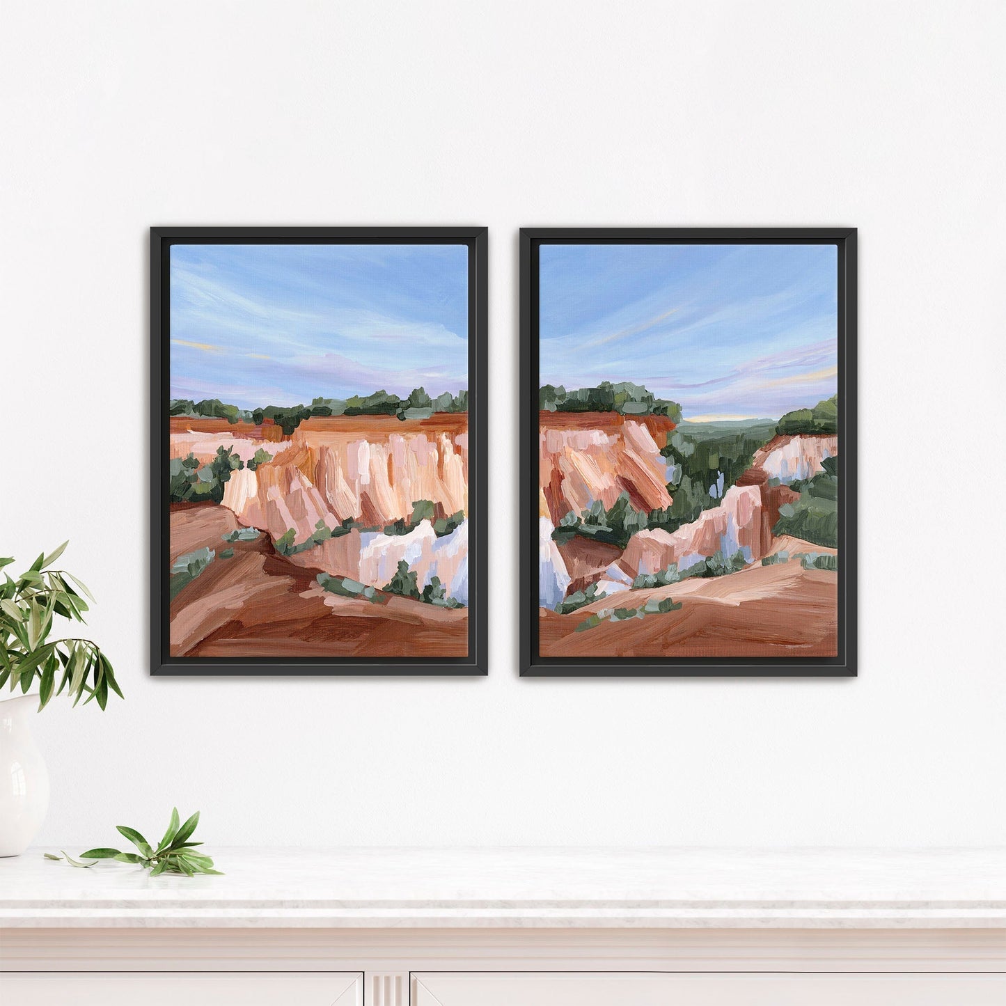 ’Georgia Red’ Diptych Art Print || Set of 2 - Stretched Canvas / 8x10 in / Black Frame - abstract - Artwork - canyon