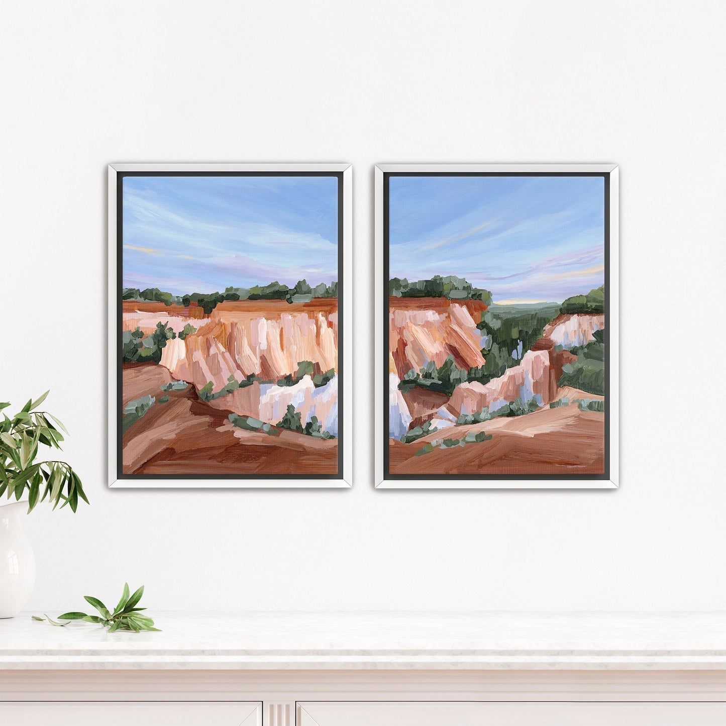 ’Georgia Red’ Diptych Art Print || Set of 2 - Stretched Canvas / 8x10 in / White Frame - abstract - Artwork - canyon