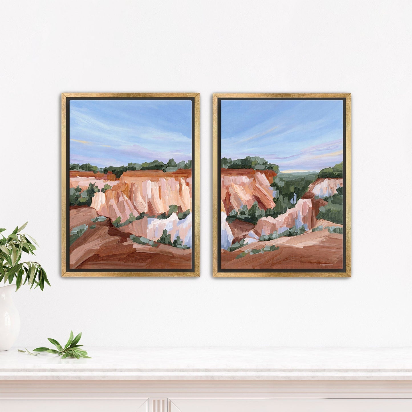 ’Georgia Red’ Diptych Art Print || Set of 2 - Stretched Canvas / 8x10 in / Gold Frame - abstract - Artwork - canyon