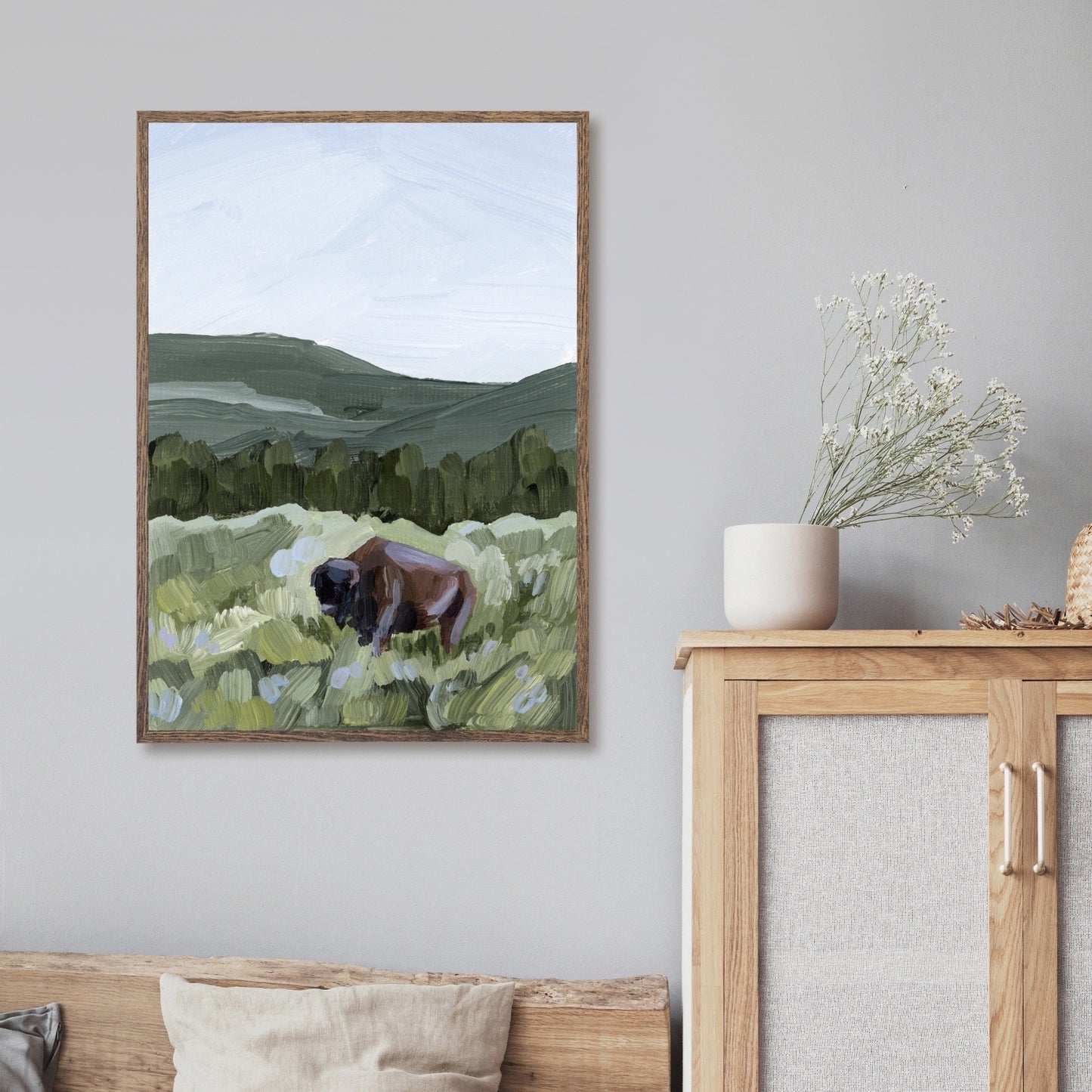 ’Grazing in Yellowstone’ Art Print - Yellowstone National Park - animals - Artwork - Bison - buffalo