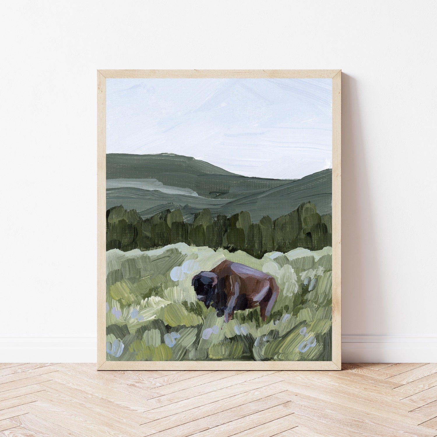 ’Grazing in Yellowstone’ Art Print - Yellowstone National Park - animals - Artwork - Bison - buffalo