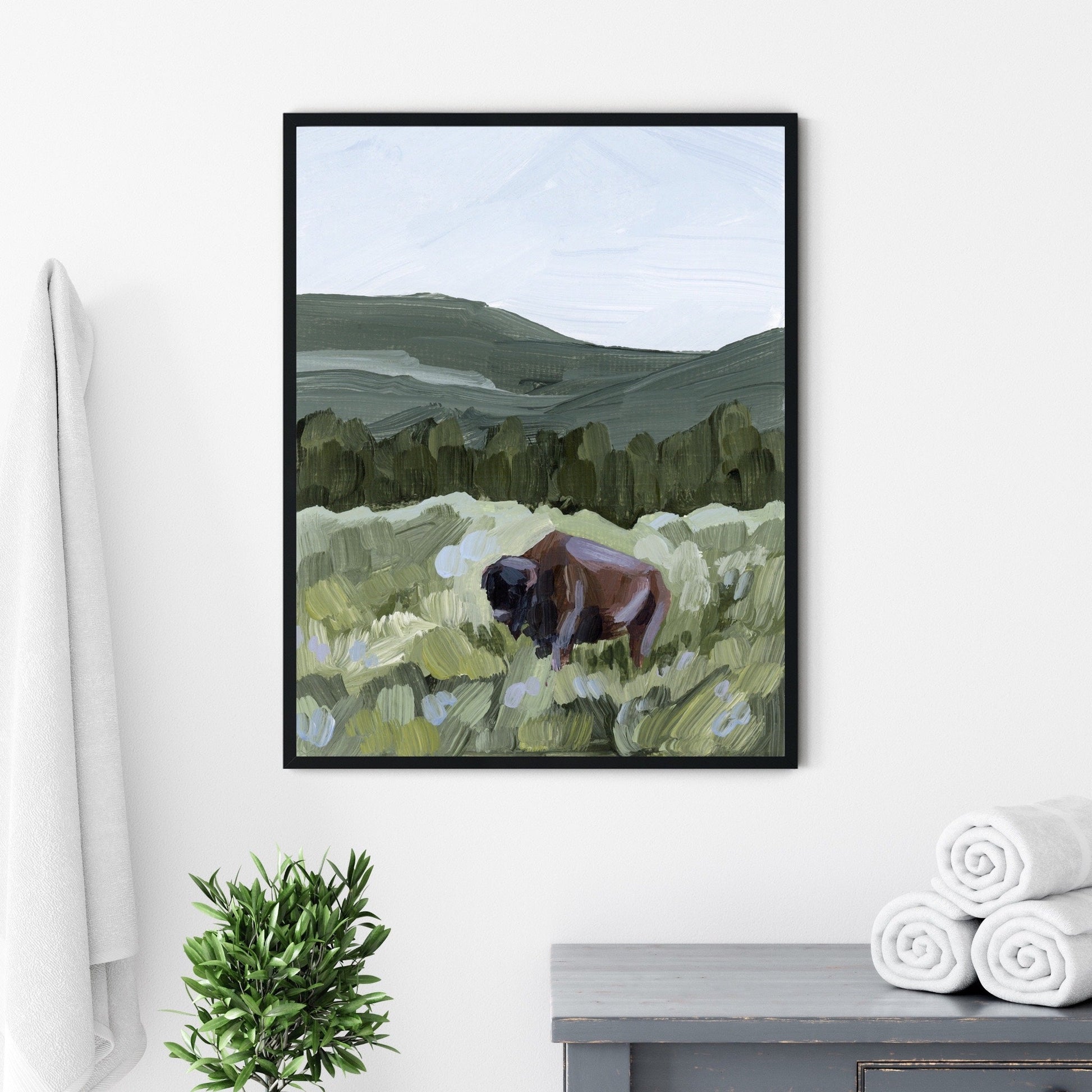 ’Grazing in Yellowstone’ Art Print - Yellowstone National Park - animals - Artwork - Bison - buffalo