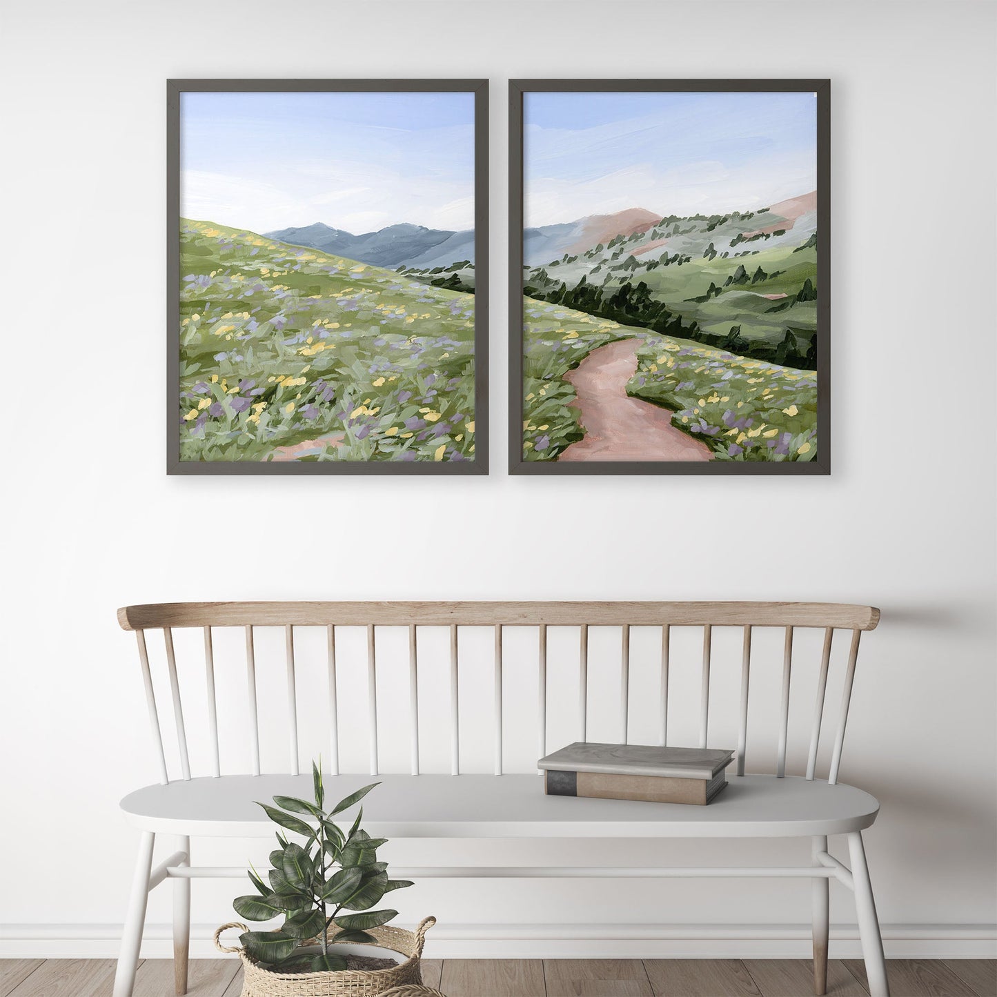 ’High Meadow’ Diptych Art Print || Set of 2 abstract Artwork Flower