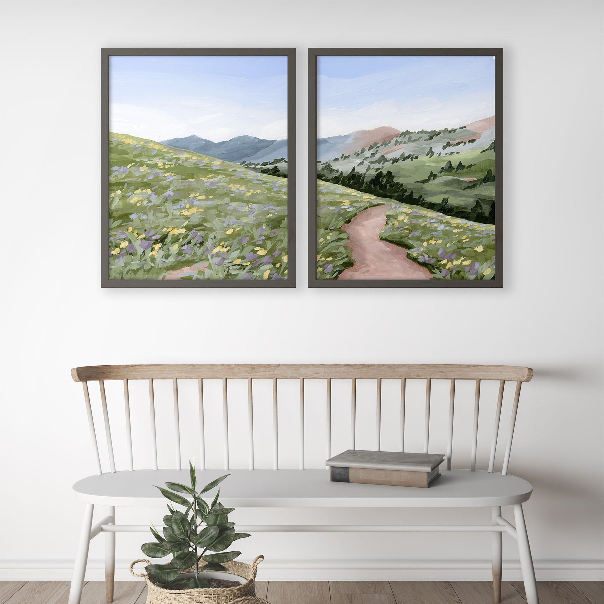 ’High Meadow’ Diptych Art Print || Set of 2 abstract Artwork Flower