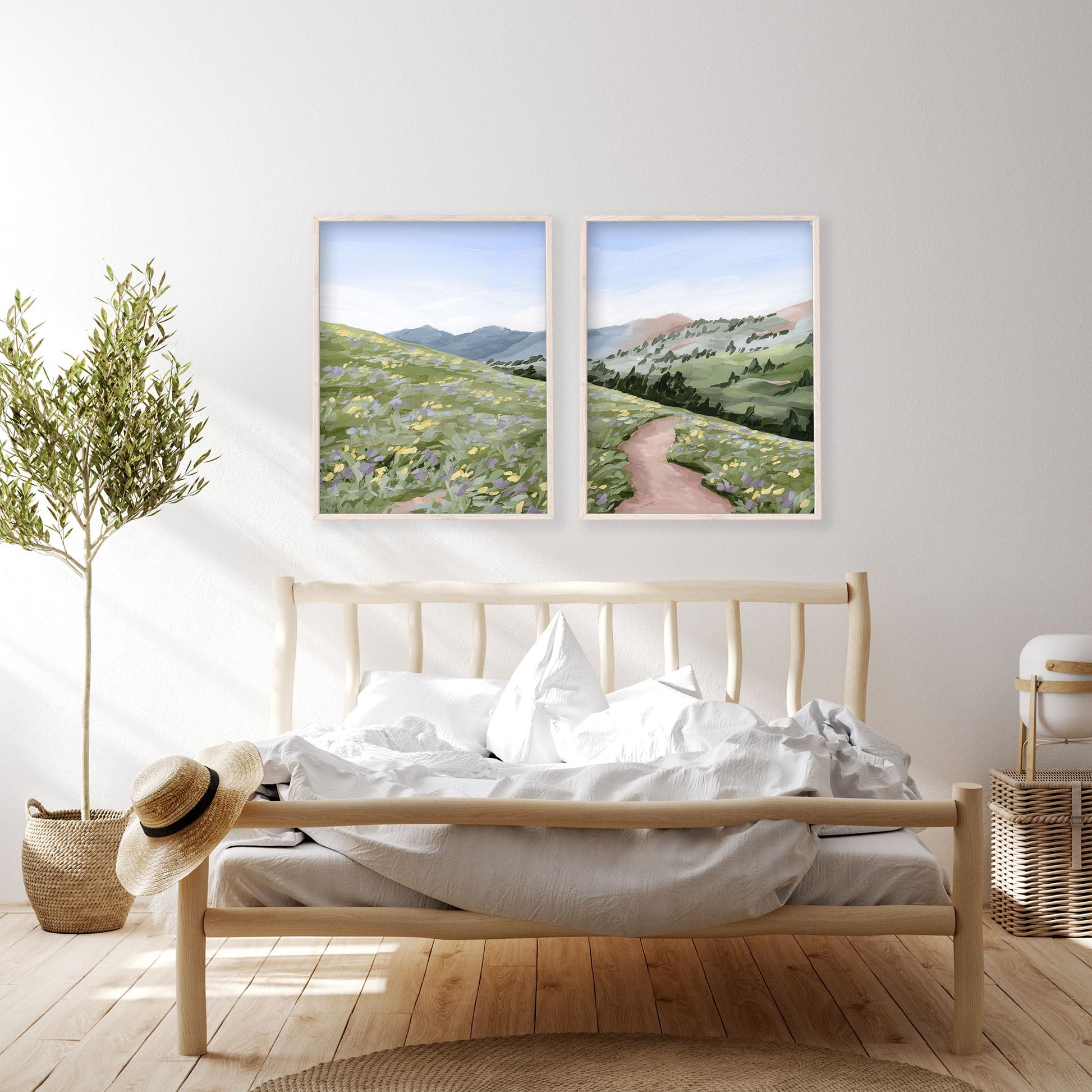 ’High Meadow’ Diptych Art Print || Set of 2 abstract Artwork Flower