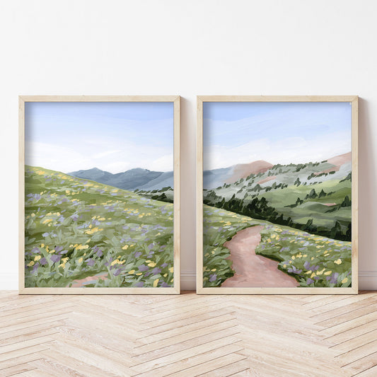 ’High Meadow’ Diptych Art Print || Set of 2 abstract Artwork Flower