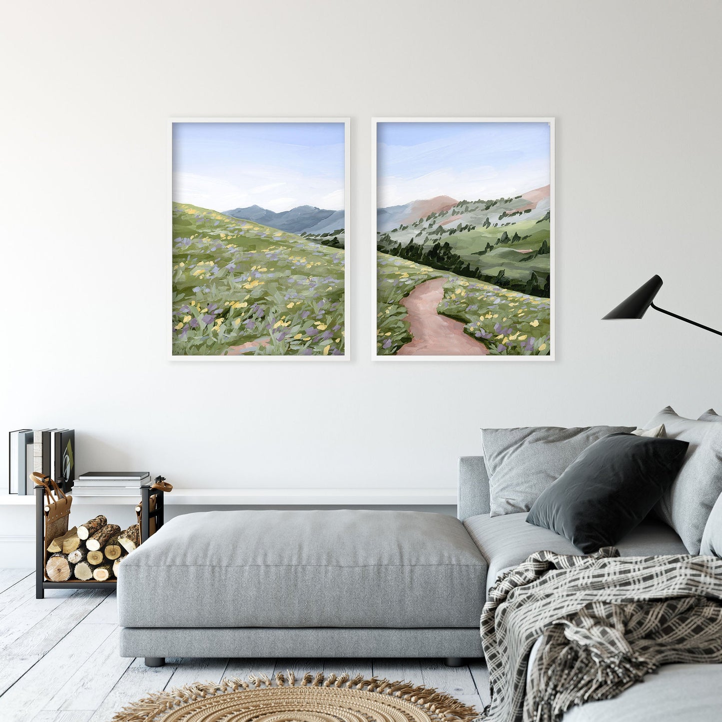 ’High Meadow’ Diptych Art Print || Set of 2 abstract Artwork Flower