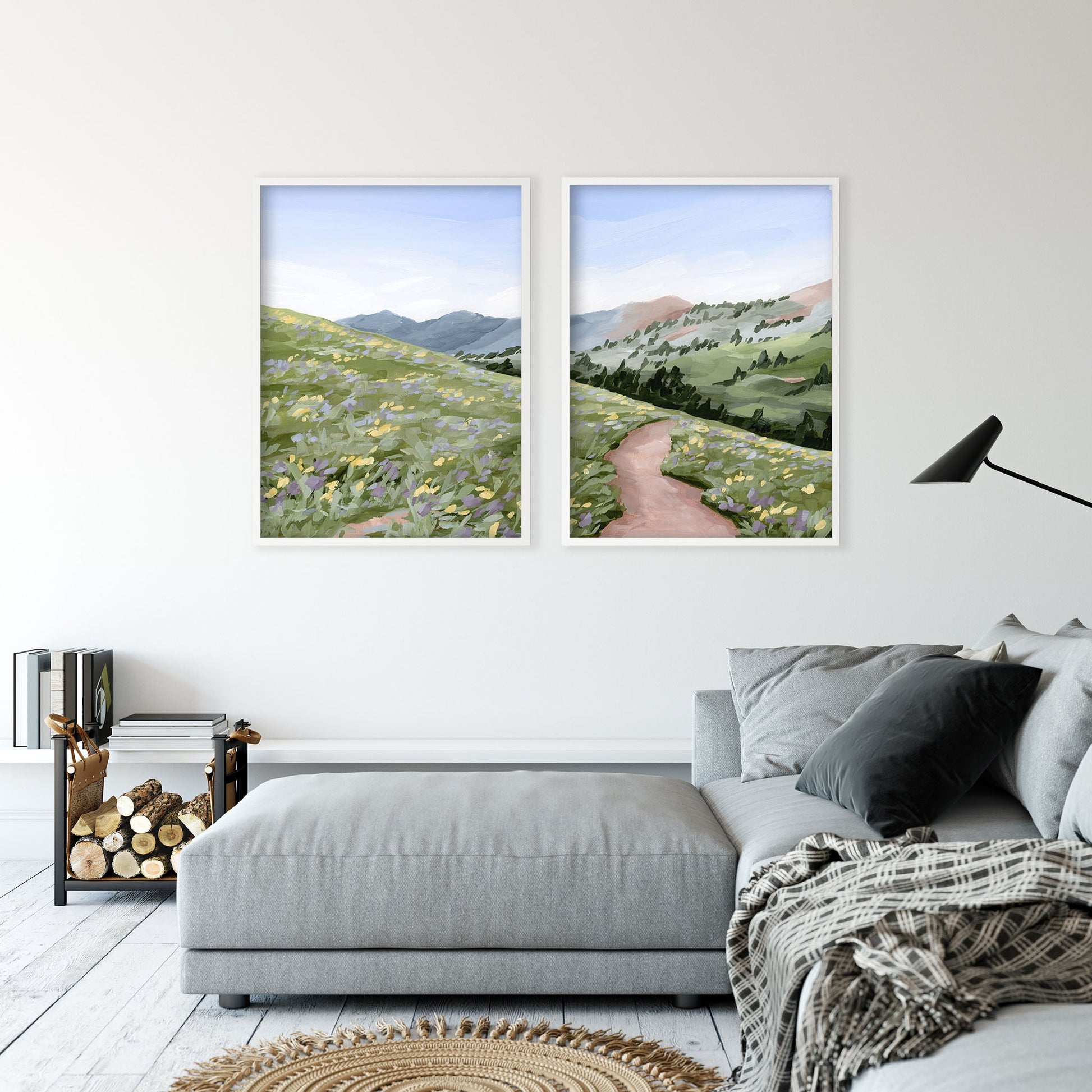 ’High Meadow’ Diptych Art Print || Set of 2 abstract Artwork Flower