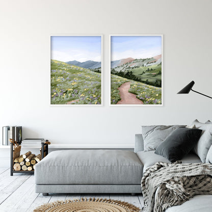 ’High Meadow’ Diptych Art Print || Set of 2 - abstract - Artwork - Flower