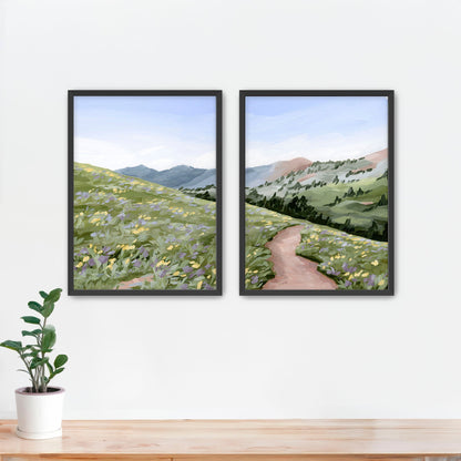 ’High Meadow’ Diptych Art Print || Set of 2 - Paper / 5x7 in / Black Frame - abstract - Artwork - Flower
