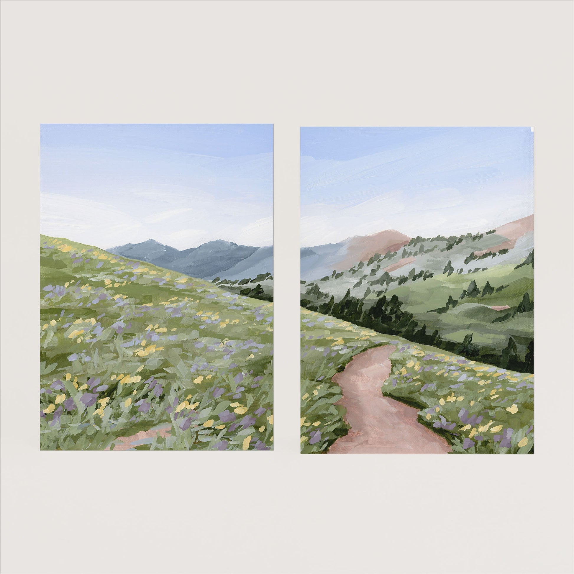 ’High Meadow’ Diptych Art Print || Set of 2 Paper / 5x7 in / No Frame abstract Artwork Flower