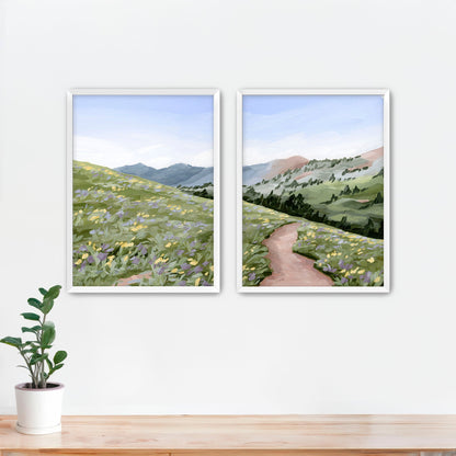’High Meadow’ Diptych Art Print || Set of 2 - Paper / 5x7 in / White Frame - abstract - Artwork - Flower