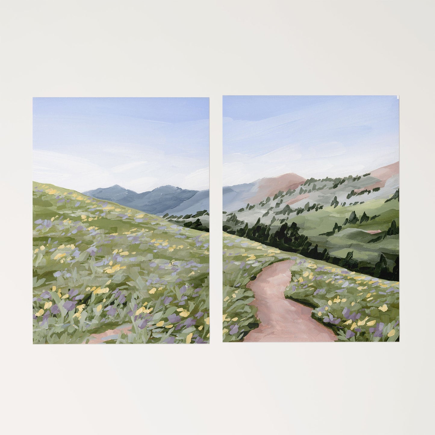 ’High Meadow’ Diptych Art Print || Set of 2 Rolled Canvas / 8x10 in / No Frame abstract Artwork Flower
