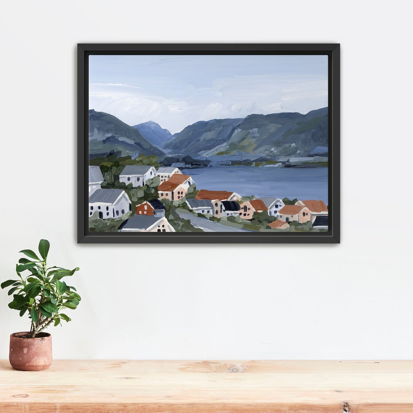 ’Honeymooning’ Art Print - Stretched Canvas / 8x10 in / Black Frame - Norway Coastal Wall - abstract - Artwork - bay