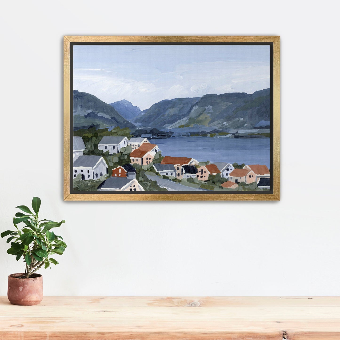 ’Honeymooning’ Art Print - Stretched Canvas / 8x10 in / Gold Frame - Norway Coastal Wall - abstract - Artwork - bay